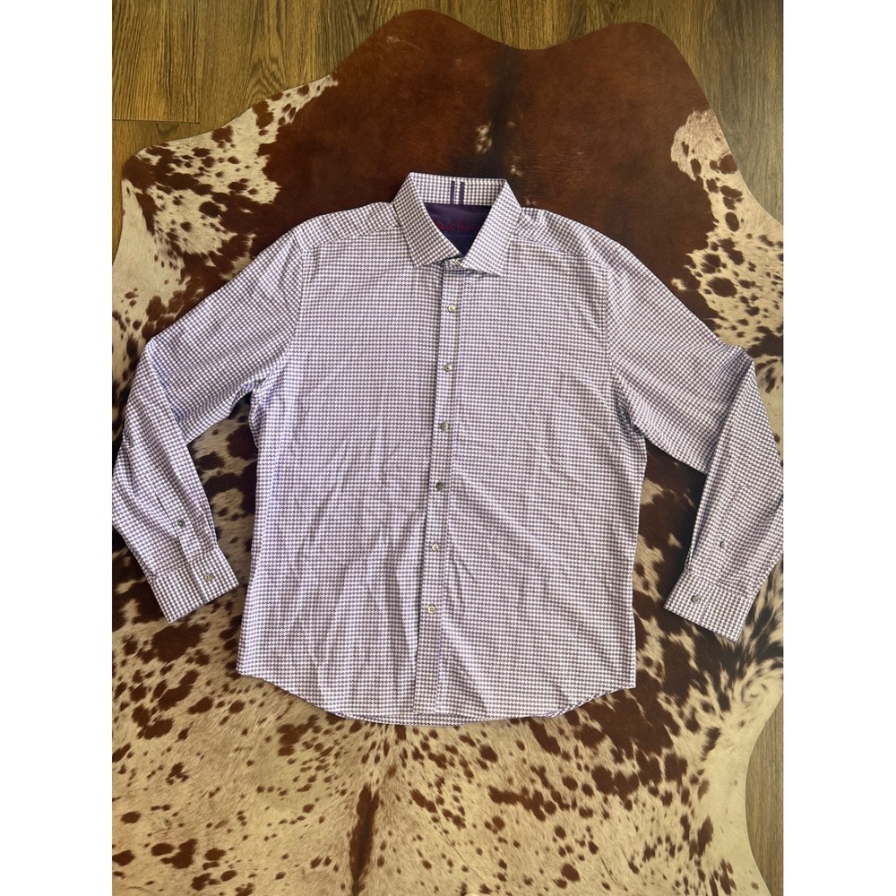 Robert Graham Mens 2XL Tailored Fit Purple Houndstooth Paisley Accent Shirt